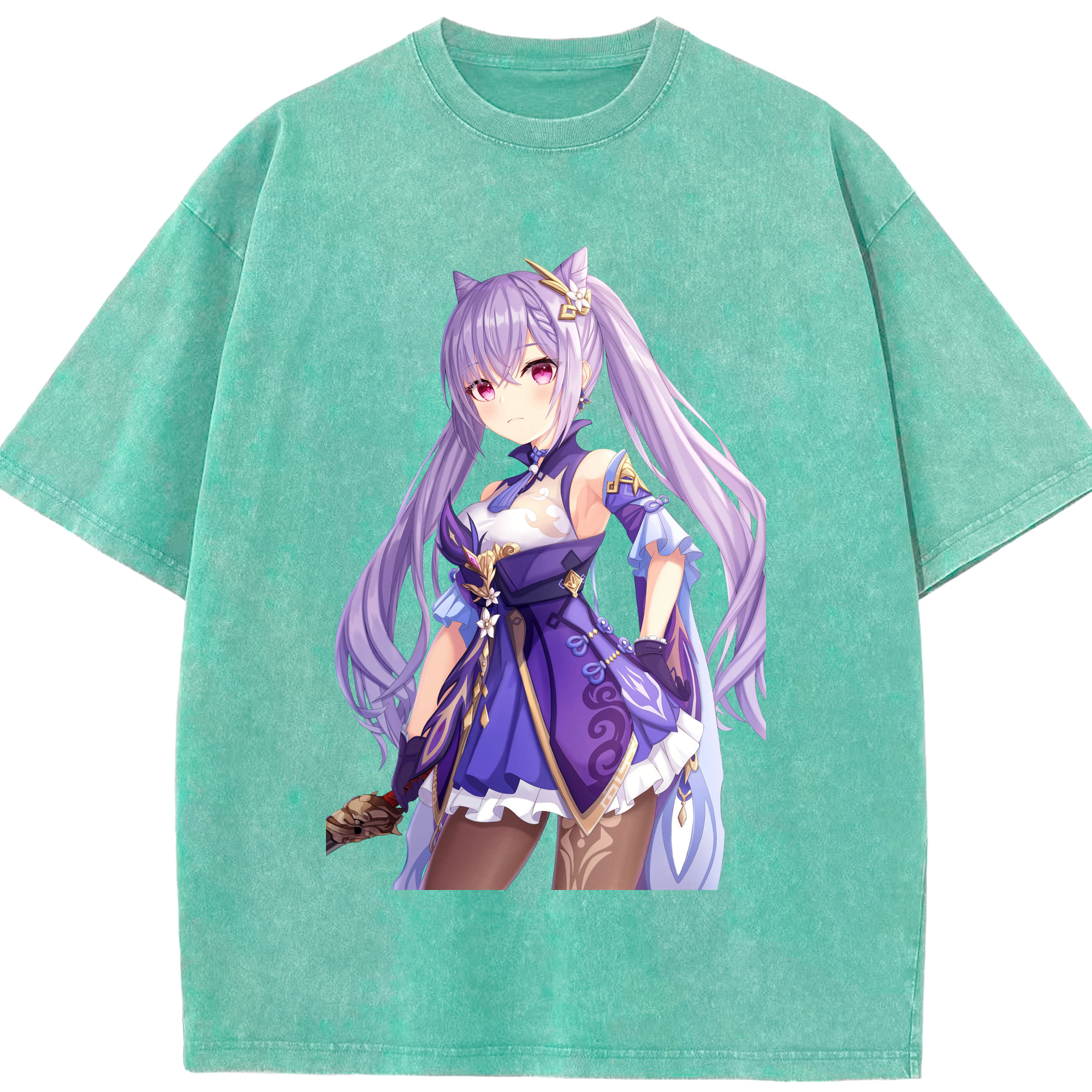 げんし神 刻晴 こくせい genshin Kokusei 綿100% ヴィンテージ風 半袖Tシャツ（フロントプリント）